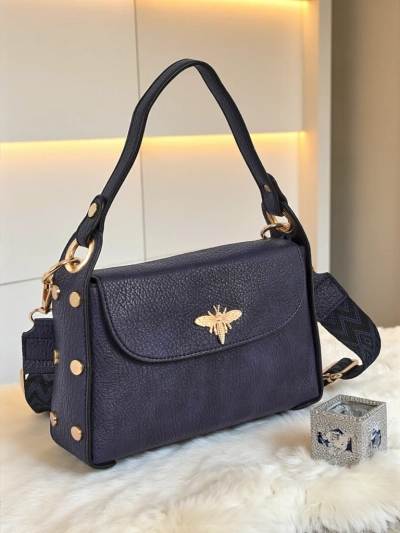 Damen Handtasche Melia Cielo – Marineblaues Öko-Leder mit Bienenmotiv