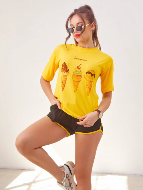 Royalfashion Жіночий спортивний комплект з футболкою та шортами Ice Cream