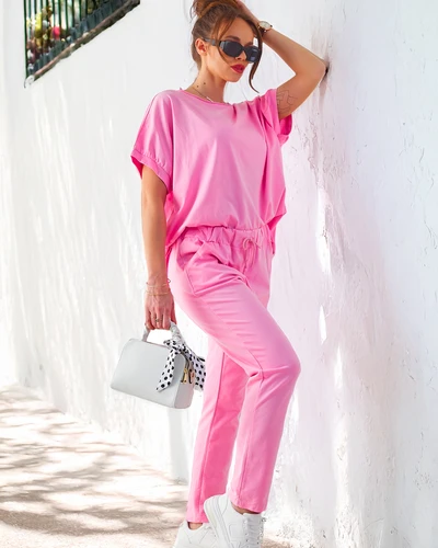 Royalfashion Damen Baumwollset mit kurzen Ärmeln und geraden Hosen