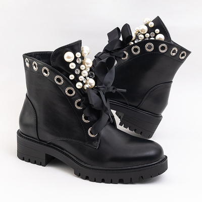 Schwarze Damenstiefel mit Perlen Dwin- Footwear