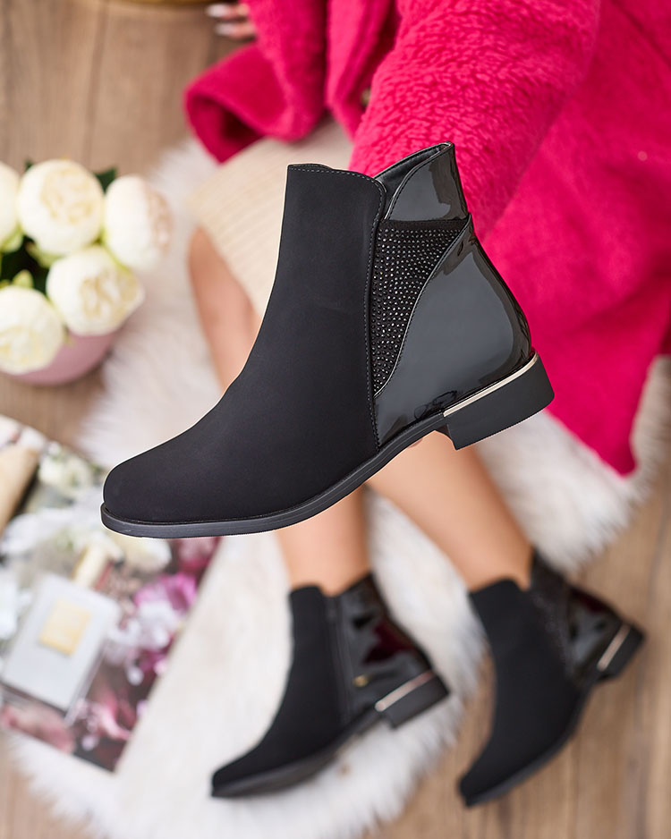 Royalfashion Schwarzer Damenstiefel mit Zirkonia Overlissa