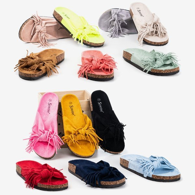 Damen-Senfpantoffeln mit Amassa-Fransen - Schuhe