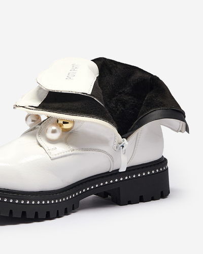 OUTLET Weiße Damen-Bagger-Stiefel mit Perlen Cedirao - Schuhe