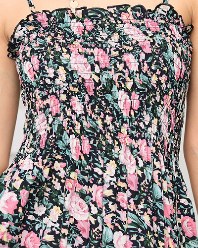 Чорна блузка зверху з квітковими бретелями - Одяг