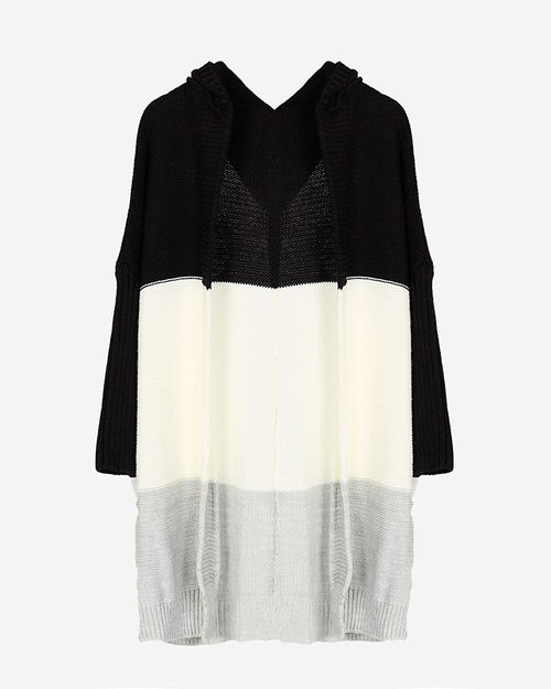 Довгий жіночий светр-накидка чорного, кремового та сірого кольорів