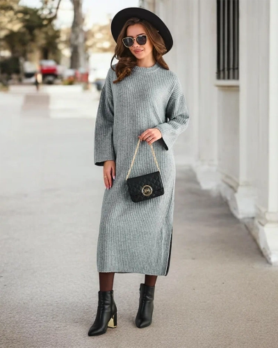Royalfashion Damen langes Strickkleid