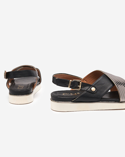 OUTLET Schwarze Damensandalen mit silbernem Gürtel Gerii-Schuhe