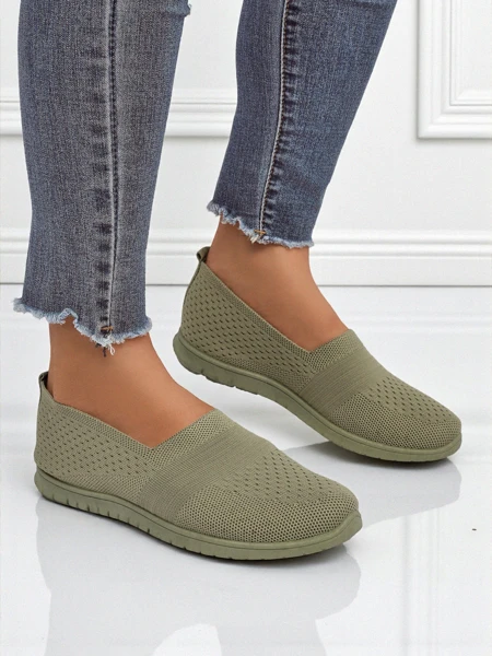 Damen Mokassins Gaia Verde – bequeme grüne Stoffschuhe mit flachem Absatz