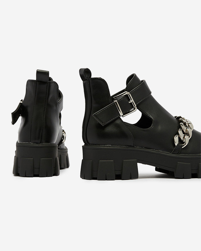 Schwarze Damenstiefel mit Ausschnitt und Verzierung Meveril - Footwear