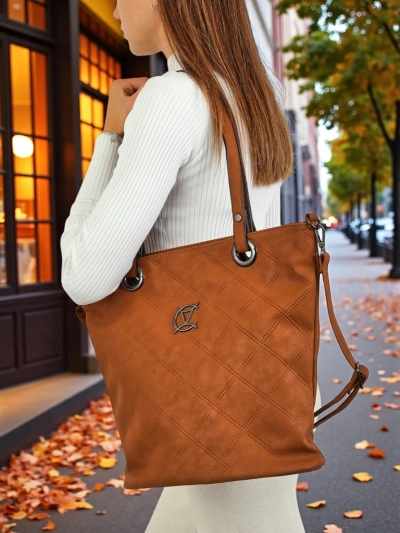 Damenhandtasche Latona braun aus Öko-Leder, geräumige Shopper-Tasche mit Reißverschluss