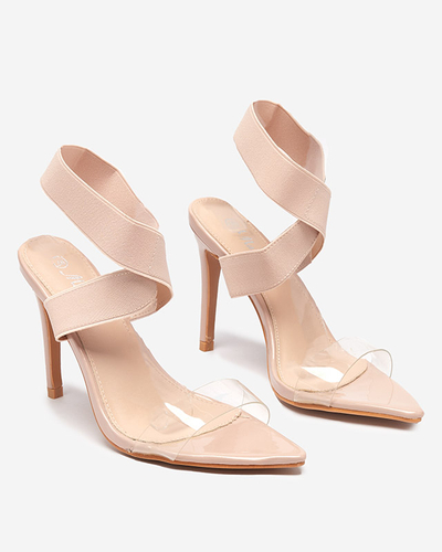 Damensandalen mit Pfennigabsatz in Koala Beige - Schuhe