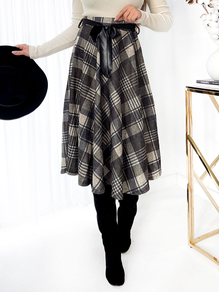 Royalfashion Grauer karierter Damen-Midirock