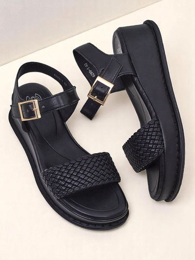 Royalfashion Damen Keilsandaletten mit geflochtenem Riemen Fiolle