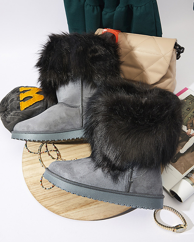 Graue Damen-Schneestiefel mit asymmetrischem Obermaterial und Pelz Vetora - Footwear