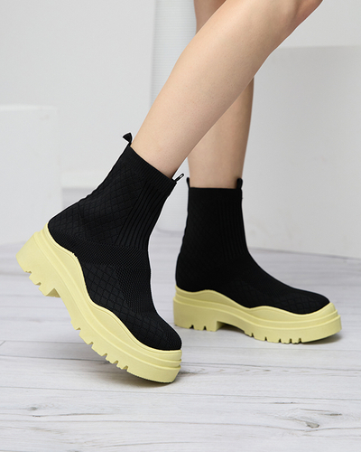 Schwarzer und gelber Damenstiefel mit flachem Absatz Seritis - Footwear