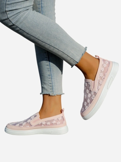 Royalfashion Damen-Mesh-Pantoletten mit Blumen Emzos