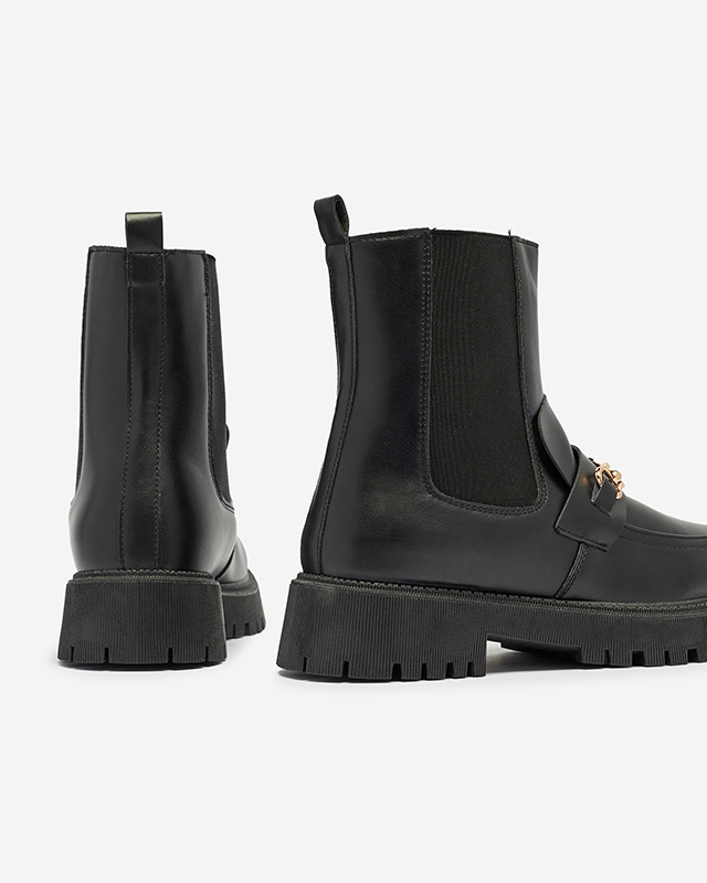 Schwarze isolierte Damenstiefel aus Kunstleder mit Fera-Dekoration - Schuhe