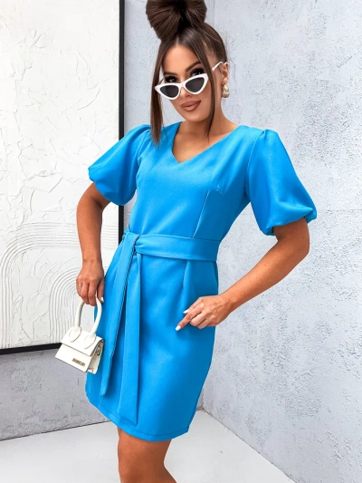 Royalfashion Жіноча міні-сукня з пишними рукавами та V-вирізом