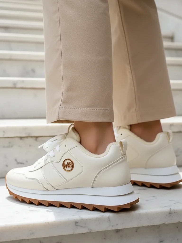 Royalfashion Alba Damen Gefütterte Sneakers Weiß Öko-Leder auf Plateau