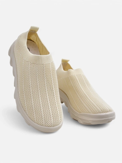 Arete Beżowe Damen-Slipper, atmungsaktive Stoff-Sneakers