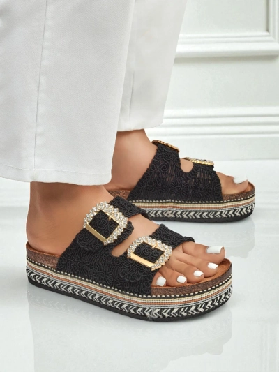Royalfashion Damensandalen mit Strassschnallen GlamCork