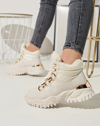 Cremefarbene Damen-Wintersportschuhe a'la trappers Mertika - Footwear