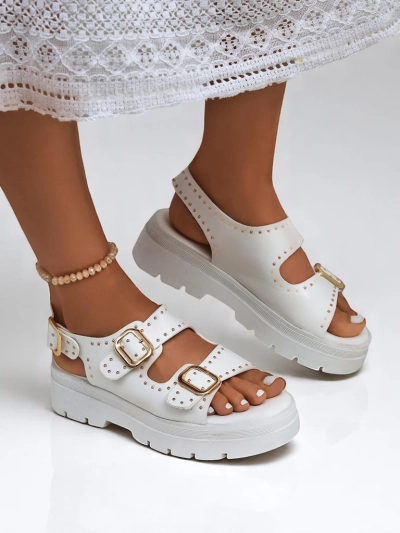 Royalfashion Damen Sandalen mit dicker Sohle und Strasssteinen Rocky Chic