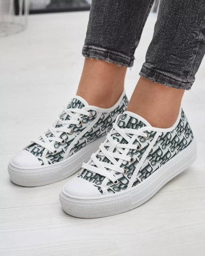 Weiße Damen-Sneaker mit grünem Aufdruck - Schuhe