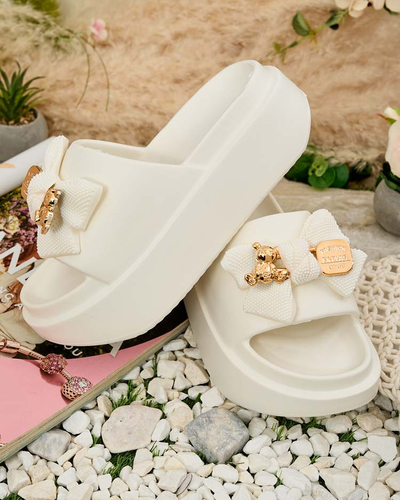 Royalfashion Damen-Gummi-Flip-Flops mit Zierschleife Apples