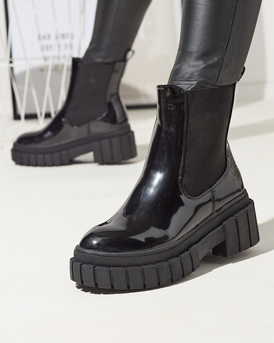 Schwarze Damenstiefel aus Lackleder mit dickerer Sohle Fazzati-Schuhe