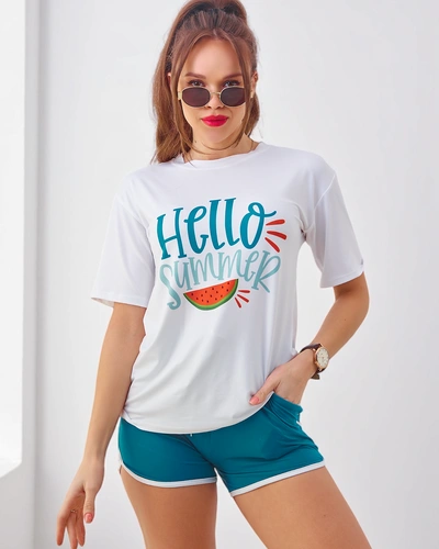 Royalfashion Damen Sportset mit T-Shirt und Shorts Hallo Sommer