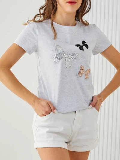 Royalfashion Damen Baumwollbluse mit Schmetterlingen