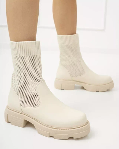 OUTLET Beige durchbrochene Damenstiefeletten Roibu - Schuhe