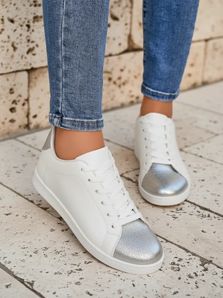 Royalfashion Calista Damen-Sneakers, silber-weiß, stilvoll, Öko-Leder