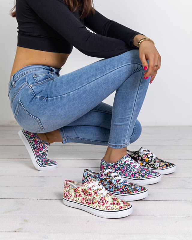 Marineblaue Damen-Sneaker mit Blumen Surfi - Footwear