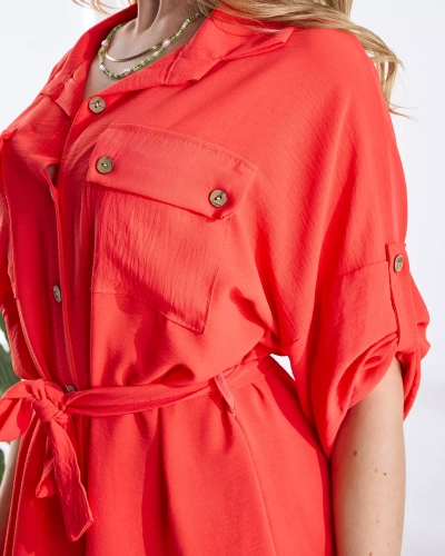 Coral Damenkleid a'la shirt mit Taillenband - Kleidung