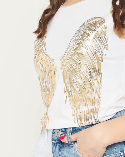 Weißes Damentop mit goldenem Flügelaufdruck - Kleidung