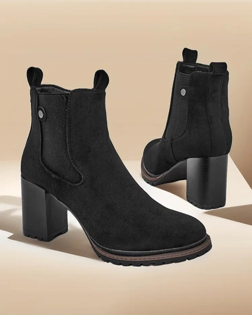 Жіночі еко-замшеві чоботи до щиколотки Royalfashion на підборі Idilla