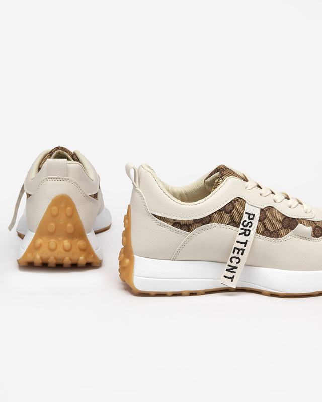 Beigefarbener Damen-Sportschuh mit modischem Tentis-Muster - Footwear