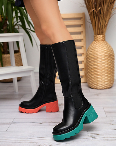 Schwarze Damenstiefel mit fester blauer Sohle Berisa - Footwear