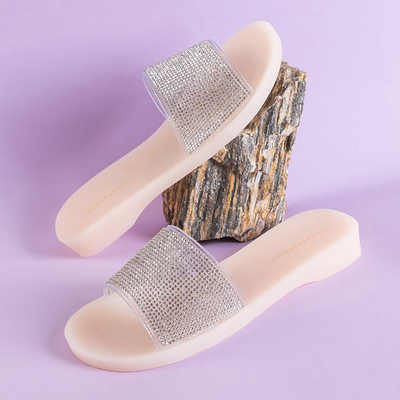 Beige Gummihausschuhe für Damen mit Zirkonia Niamh - Schuhe