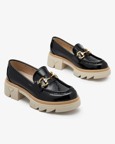 Schwarz lackierte Damenmokassins mit Kristallen Inriw - Footwear