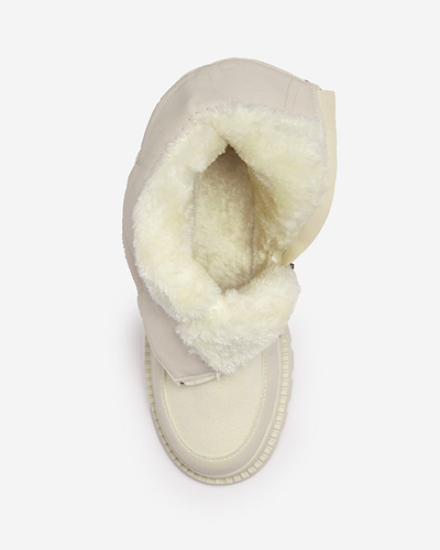 Cremefarbene Damenstiefel mit flachem Absatz Mefina- Footwear