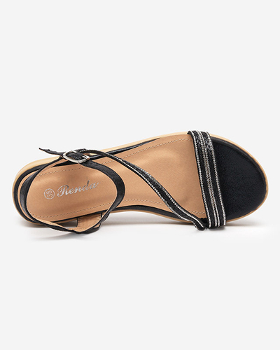 OUTLET Schwarze glänzende Damensandalen mit Zirkonias Spirade - Kleidung
