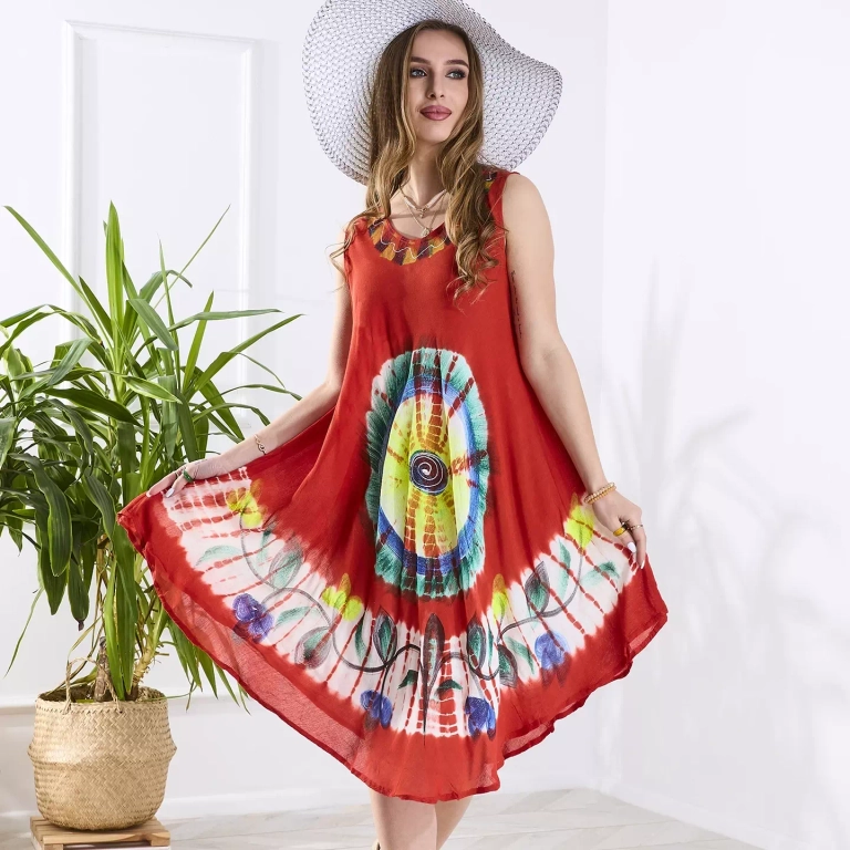 Rote Damen-Bettdecke mit bunten Blumen - Kleidung