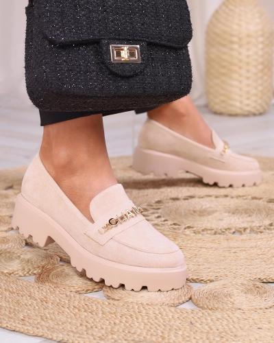 Beige Damenmokassins mit Goldverzierung Terreki- Footwear