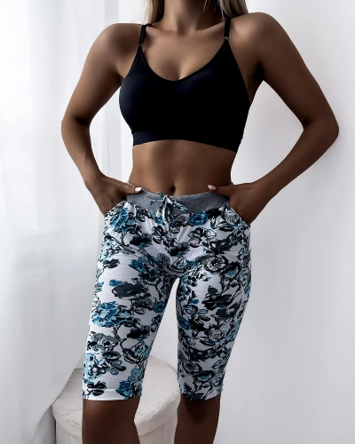 Damen 3/4 Shorts in weißer Farbe und Blumen PLUS SIZE - Kleidung