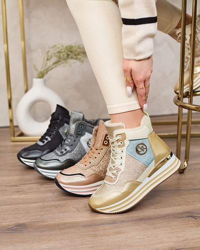 Royalfashion Damen sportliche goldene Sneaker mit Glitzer Kawellas