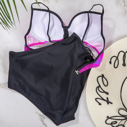 Купальний костюм з принтом в кольорі фуксія