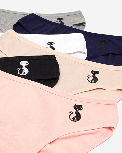 Комплект бавовняних жіночих трусів з вишитим котом - Нижня білизна